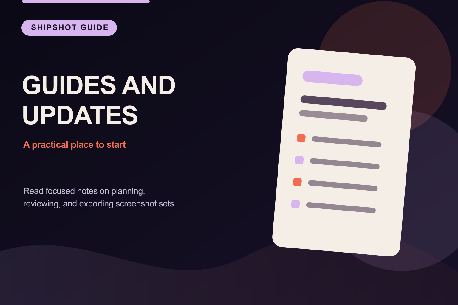 Shipshot guides and updates