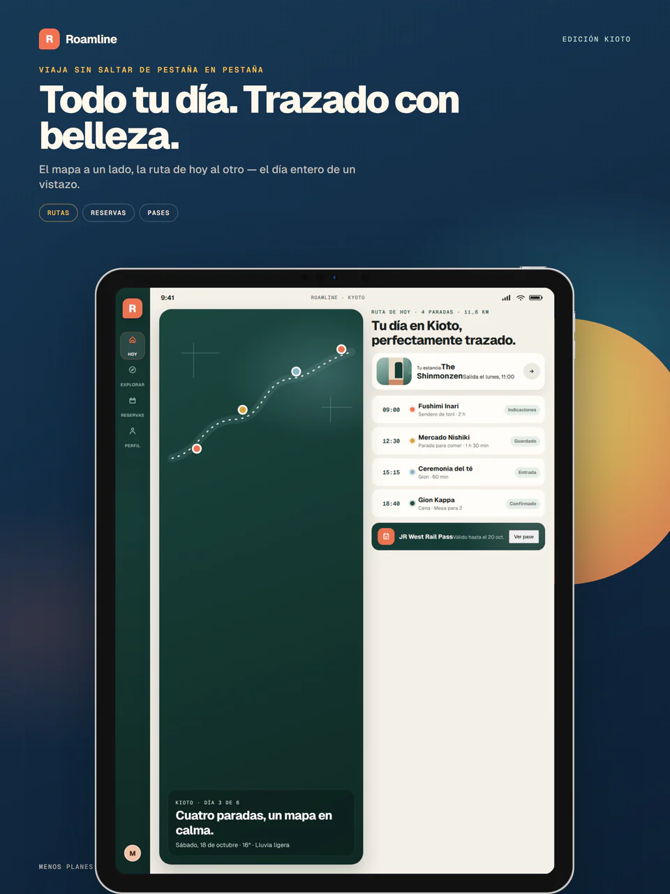 Captura de tienda Roamline para iPad de 13 pulgadas, 2064×2752, con titular, lienzo marino y un iPad real